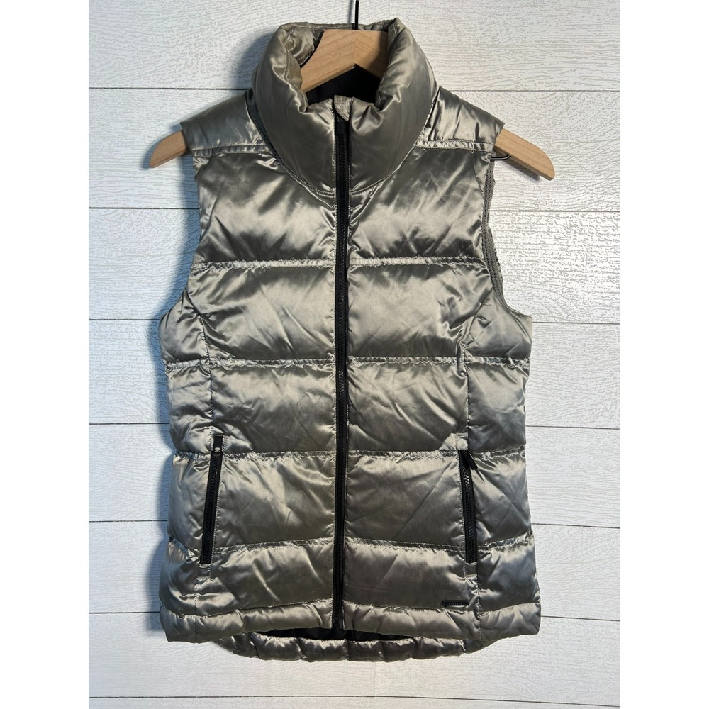 Athleta Womens Small Metallic Silver Downtown Goose Down Puffer Vest Jacket